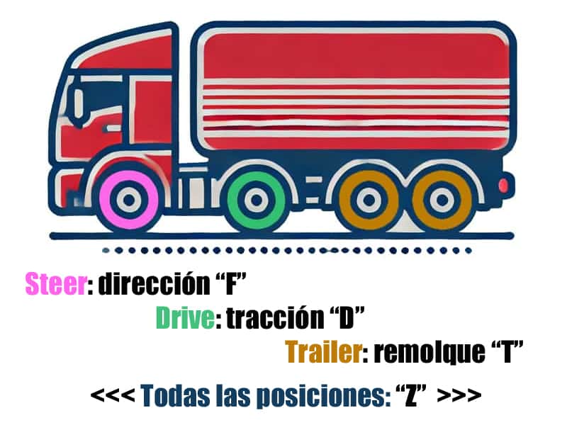 TIpos de neumaticos de camion y posicion